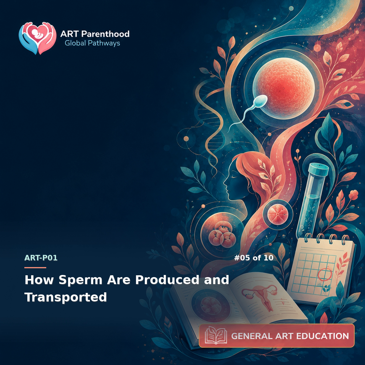 General ART Education education card for ART-LP01-05: How Sperm Are Produced and Transported.
