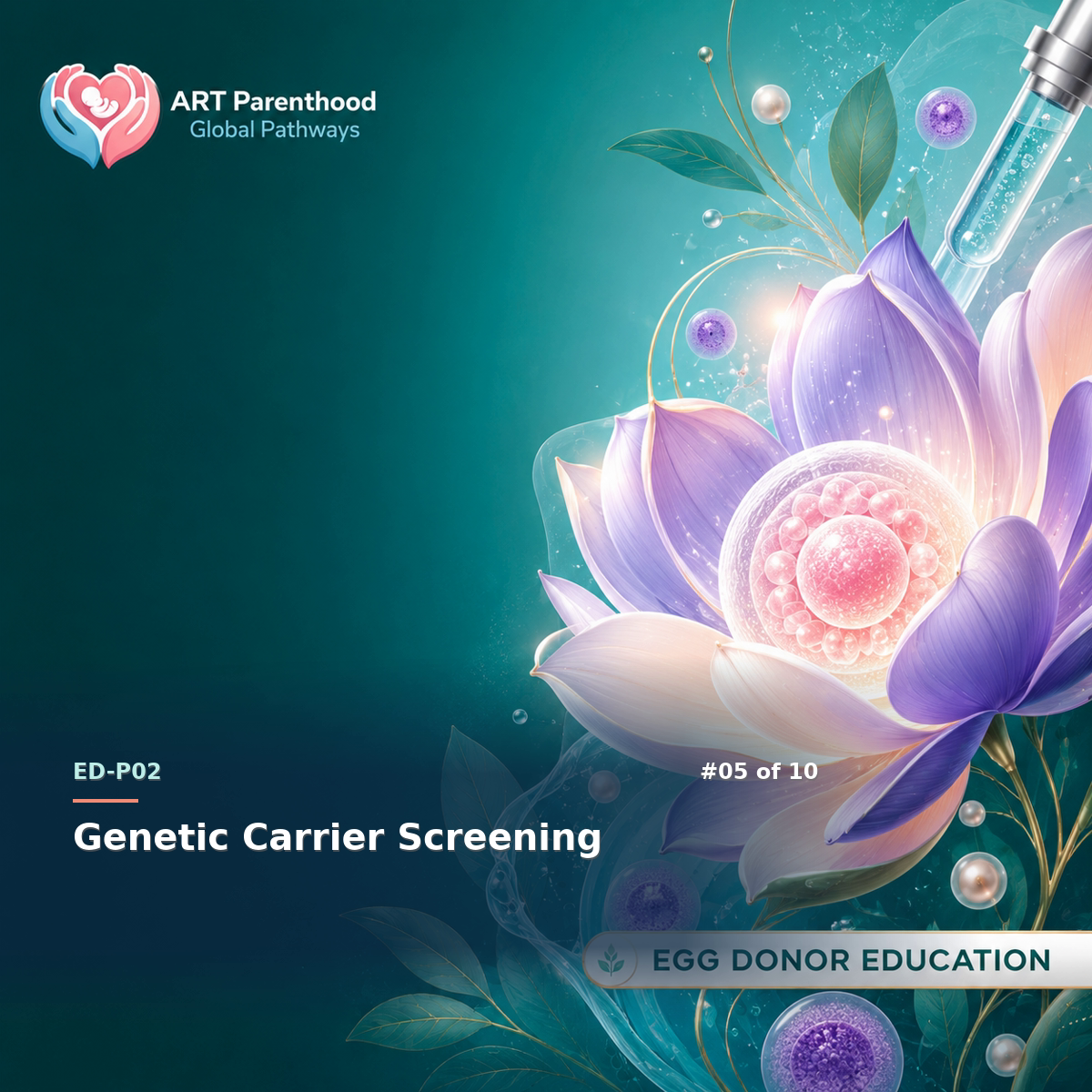 Egg Donors education card for ED-LP02-05: Genetic Carrier Screening.