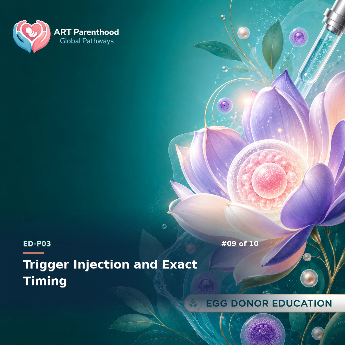 Egg Donors education card for ED-LP03-09: Trigger Injection and Exact Timing.