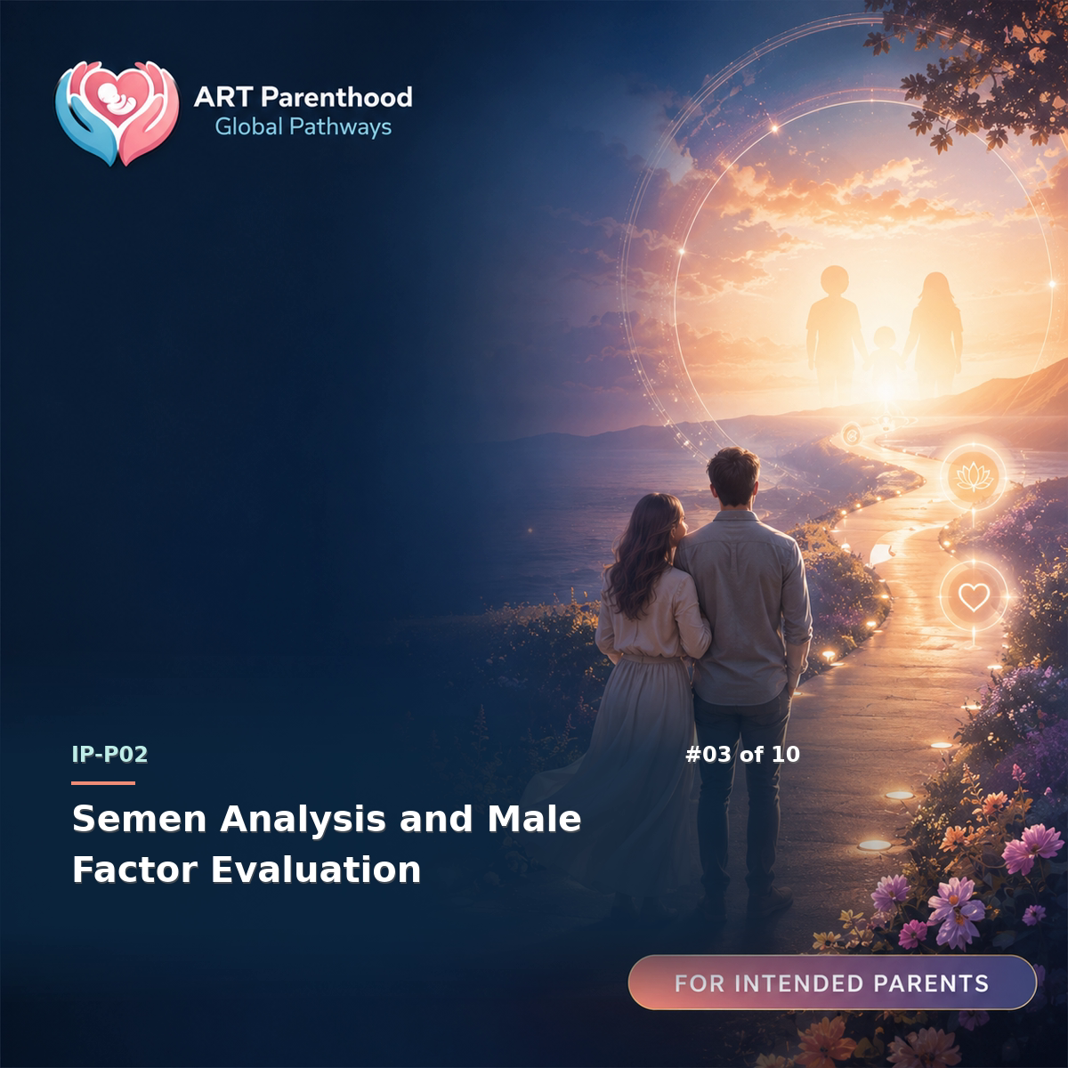 Intended Parents education card for IP-LP02-03: Semen Analysis and Male Factor Evaluation.