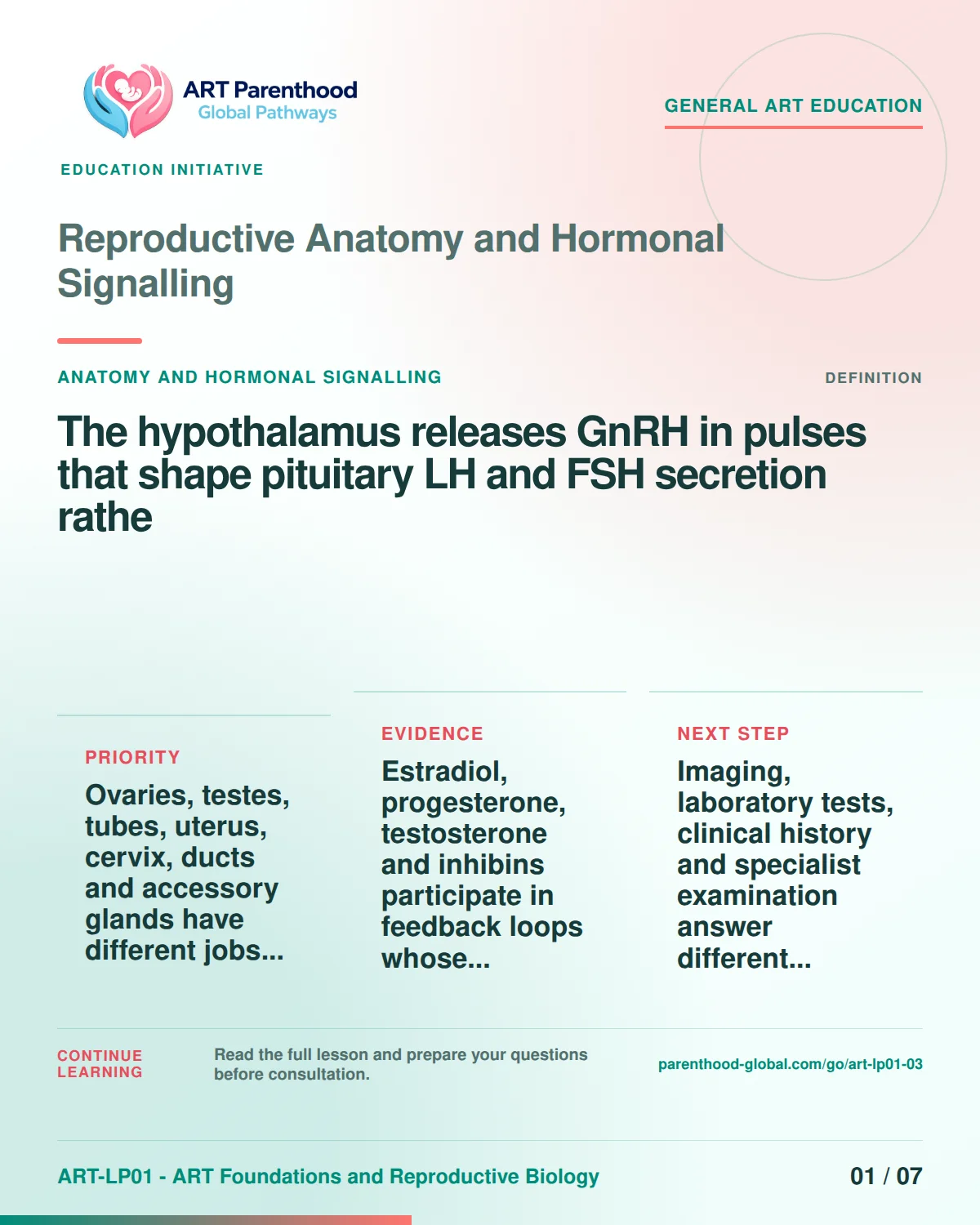 Slide 1 of ART-LP01-03 uses an accessible scientific illustration to explain anatomy and hormonal signalling without implying a personal diagnosis.