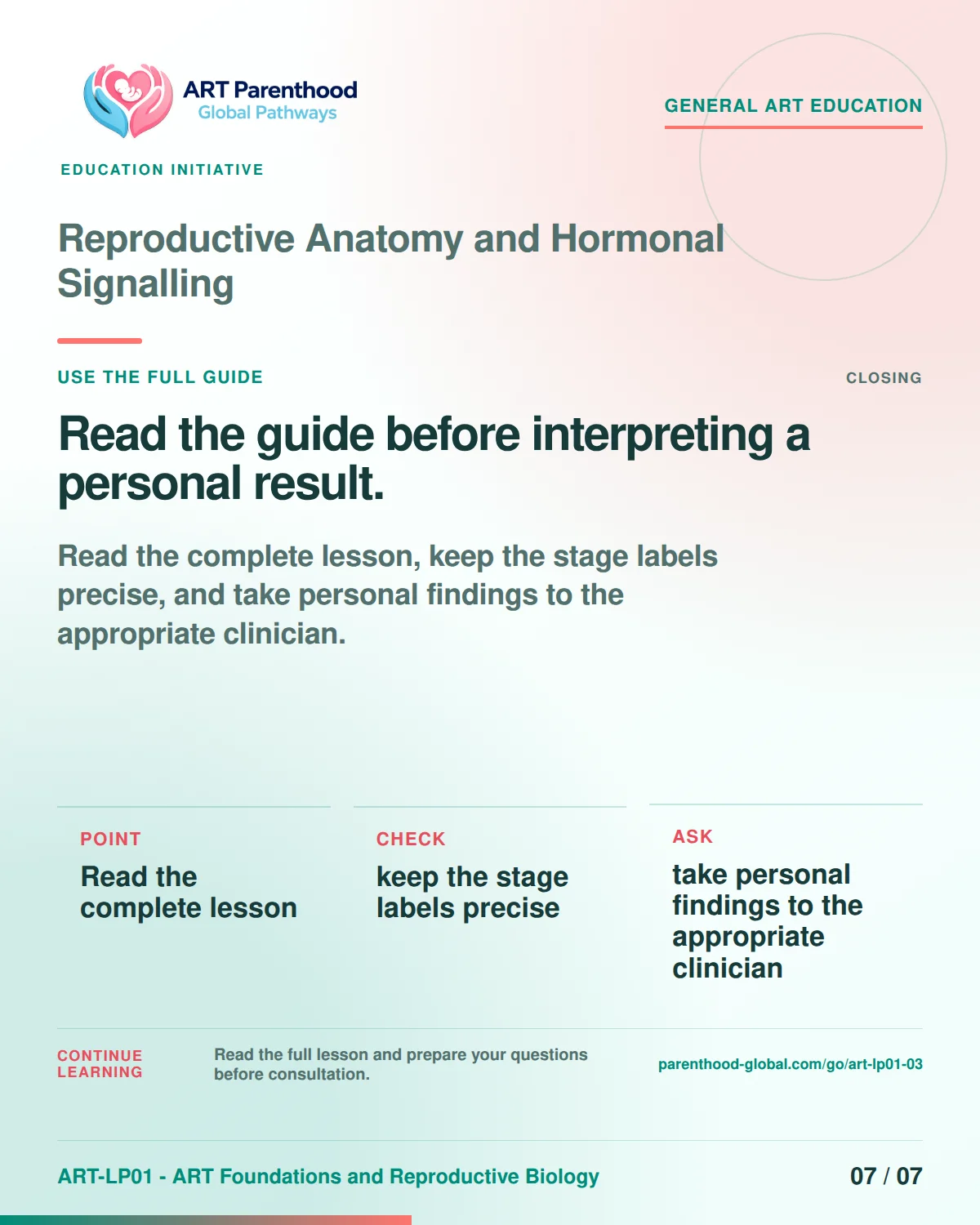 Slide 7 of ART-LP01-03 uses an accessible scientific illustration to explain anatomy and hormonal signalling without implying a personal diagnosis.