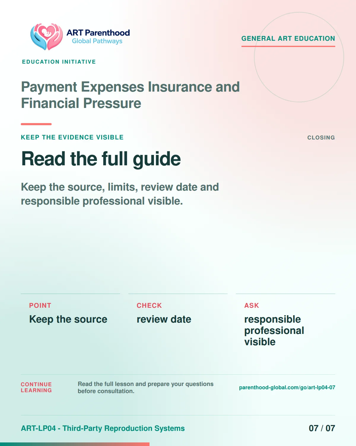 Slide 7 of ART-LP04-07 presents an accessible process map for payment expenses insurance and financial pressure and its decision boundaries.